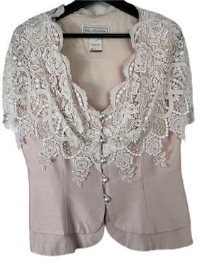 Vintage Jessica McClintock Sleeveless Crochet Lace Overlay Top sz 14 Pale Pink